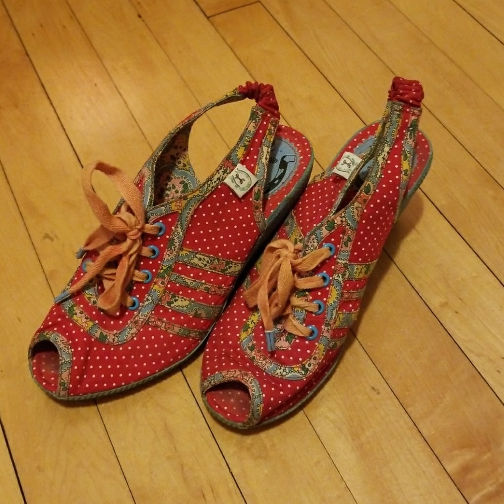 Miss L Fire lace up wedge sling backs